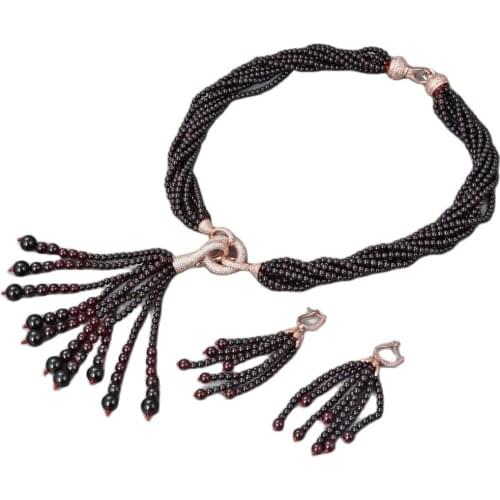 GG Jewelry 23" 8Strands Garnet Necklace Earrings Set