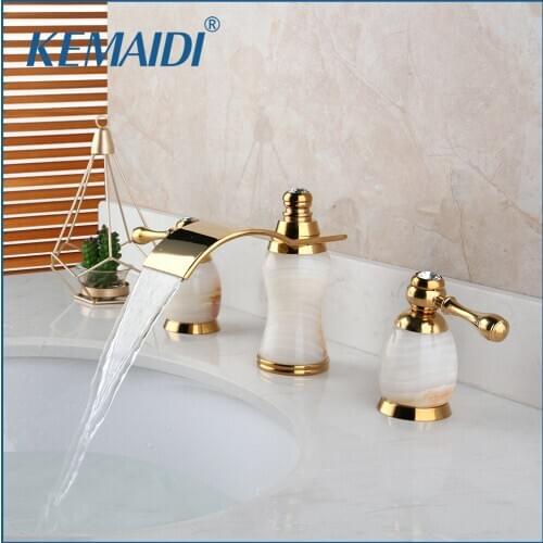 KEMAIDI Luxury Brushed Golden Tap Wall Mounted Bathroom Basin Sink Faucet Solid Brass Hot & Cold Mixer Golden Bathtub Faucet