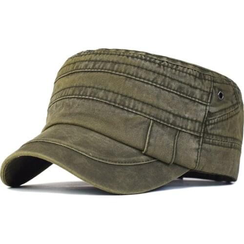 Men Women Washed Cotton Military Caps Flat Top Hat Adjustable Casual Cadet Army Cap Unique Design Vintage Outdoor