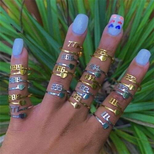 Noelia Angel Rings for Women Gold Plated Dainty 111 222 333 444 555 666 with Heart Numerology Rings Jewelry Best friends кольца