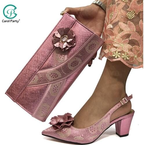 New Arrival Italian Shoes with Matching Bags Set Decorated with Rhinestone Women Shoes and Bags To Match Set Italy Party Pumps