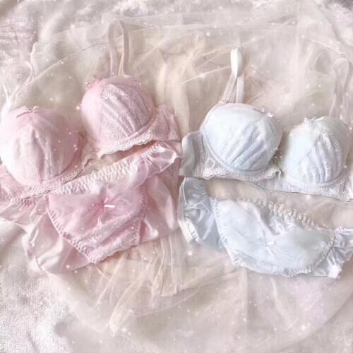 French Theme Lace Bra & Panties Set Thin Underwire Soft Underwear Intimates Set Kawaii Lolita Fairy Kei