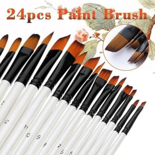 Mayitr 24pcs/set Nylon Hair Paint Brush Painting Paint Brush Pen Acrylic Gouache Painting Brushes Wooden Handle