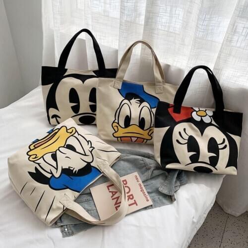 Disney cartoon Minnie Mickey fashion large capacity shoulder bag girl lady canvas bag shopping bag handbag