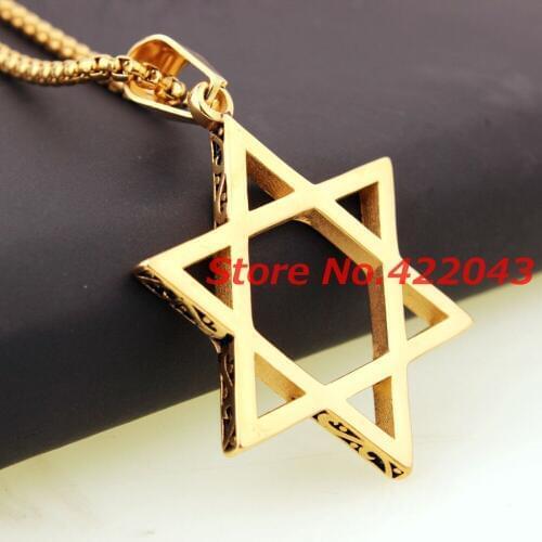 Fashion Jewelry Star of David Pendant Necklace Womens Mens New Gift Chain Gold color 316L Stainless Steel Necklace Jewelry