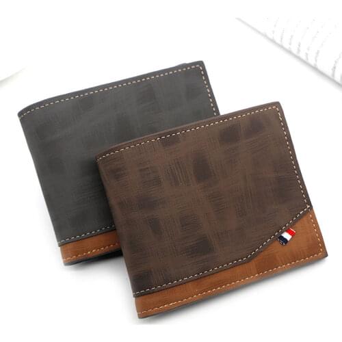Fashion Mens Wallet Solid Color Leather Business Short Wallet Famous Vintage Frosted Multi-card Soft Purse Coin Bag