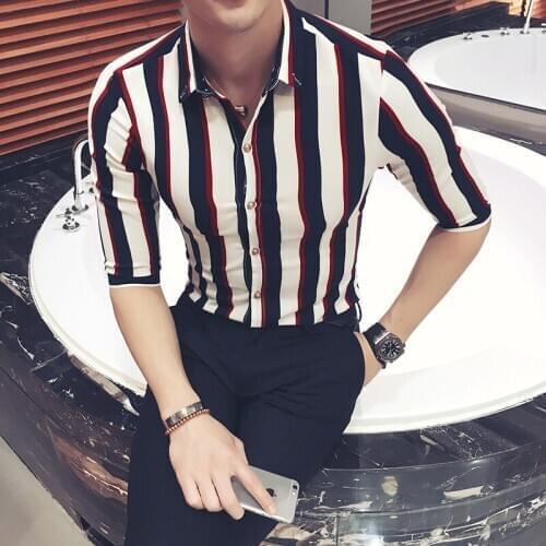 Mens striped shirt short sleeve 2020 summer fashion classic fancy shirt mens social banquet slim shirt evening dress shirt 5XL