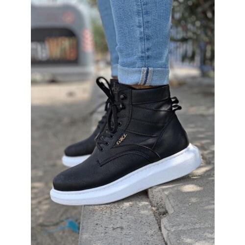 Knack High Sole Shoes Black (White Bottom) Color Male Boots Trend, Popular, Can Be Worn Everyday, winter Seasons B-404