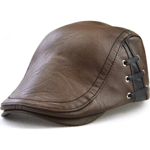 Vintage Classic Look Mens PU Leather Beret Golf Driving Hat High Quality