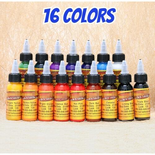 16pcs Colors Eternal Tattoo Ink Set Pigment Bottle Permanent Makeup Tattoo Pigment Art 30ml/bottle for Eyebrow Eyeliner Lip Body