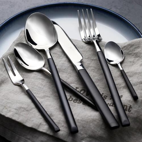 24pcs Western Royal Black Cutlery Set 18/10 Stainless Steel Dinnerware Sets Top Grade Food Safe Steel Restaurant Flatwaware Sets