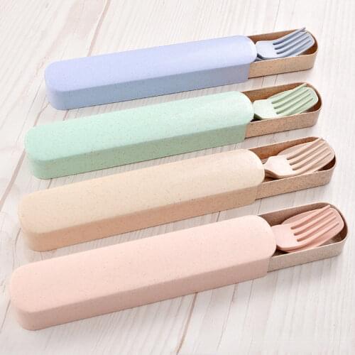 3 Colors Health Wheat Straw Student Cute Chopsticks Spoon Fork Childrens Set Food Supplement Portable Tableware 3 Sets Cutlery