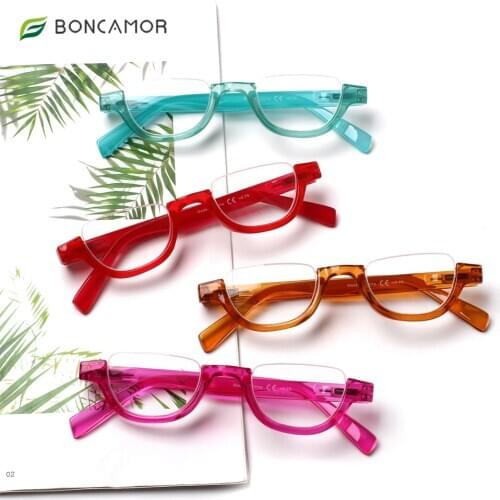 Boncamor Half Frames Reading Glasses Colorful Spring Hinges Readers for Women