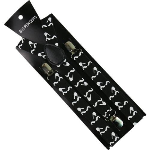 Men/Women Black White Mustache Print Adjustable Suspenders Clip-on Elastic Y-Shape Adjustable Suspenders Clothing Accessories