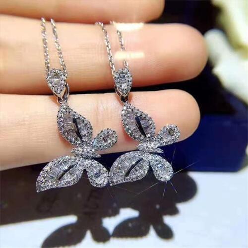 Butterfly moissanite Diamond Pendant Real 925 Sterling Silver Charm Party Wedding Pendants Necklace For Women Bridal Jewelry