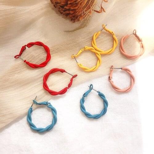 Simple Wavy Twining Double Two Circles Red Blue Pink Yellow Geometry Stud Earrings for Women