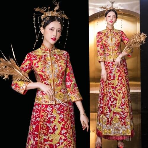 Modern Cheongsam Red Qipao Long Traditional Chinese Wedding Dress Oriental Style Dresses China Clothing Plus Size 4XL