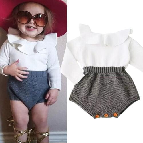 Winter Autumn Newborn Kid Baby Girl Long Sleeve knitting Romper Patchwork Jumpsuit Clothes Sunsuit Outfit