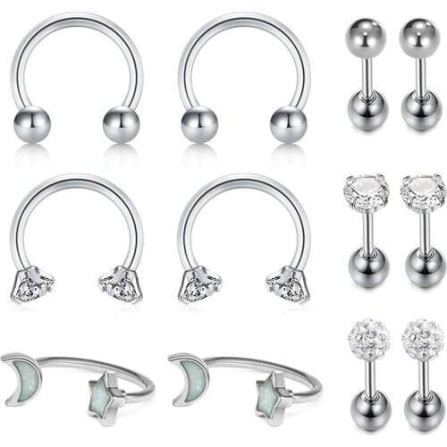 16G Surgical Steel Tragus Cartilage Rook Earrings-Septum Rings Hoop Piercing Snug Helix Daith EarringsBody Piercing Studs