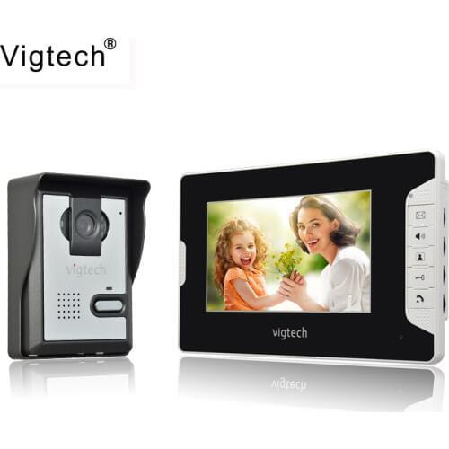 Vigtech Visual Intercom Doorbell 7''TFT LCD Wired Video Door Phone System Indoor Monitor 700TVL Outdoor IR Camera Support Unlock