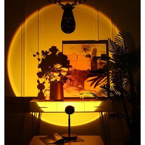 180° Rotating Sunset Home Bar Coffe Store Rainbow Floor Stand Wall Decoration Desk Lamp Atmosphere Projection USB Night Light