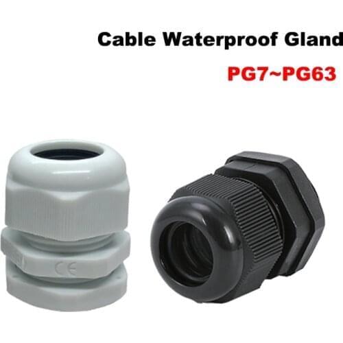 50/30/15Pcs Waterproof Cable Gland IP68 PG7/9/11/13.5/16/29 White Black Nylon Plastic Sealed Fixed Head 3-25mm Wire Connector
