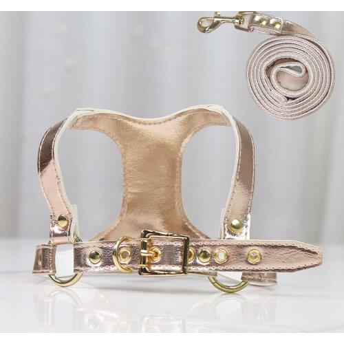 Bright PU Leather Dog Harness and Leash Set Luxury Designer Dog Accessories for Small Dogs Puppy Collar Chihuahua Harness Vest