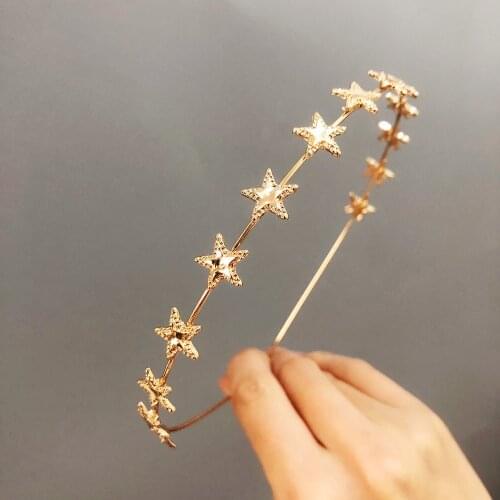 Simple Gold Silver Metal Star Thin Hairband Hair Hoop for Women Girls Fashion Sweet Glossy Headband Headwear