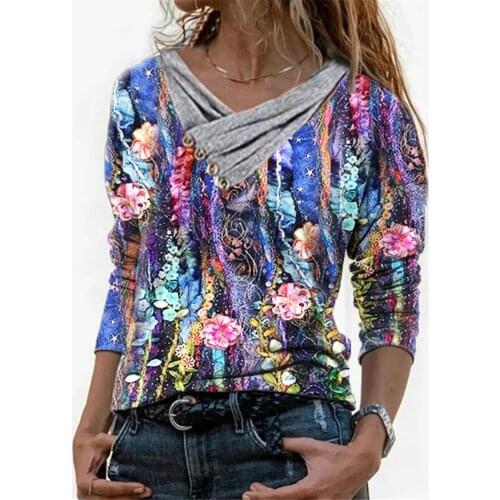 Women Retro Floral Printed T Shirts Autumn Casual Holiday Round Neck Pullover Tops Classic Harajuku Long Sleeve Tshirt Рубашки