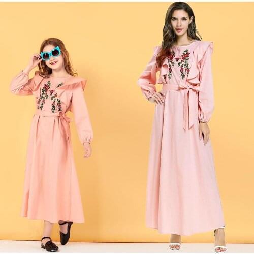 Women Muslim Dress Casual Islamic Clothing Floral Print Moroccan Kaftan Embroidery Plus Size Abayas Robe Dubai Abaya Long Dresse