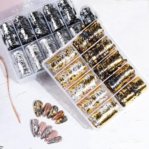 1 Box/10 roll 4*50cm Aluminum Foils 3D Mesh Nail Stickers Glitter Line Nail Art Decal Wraps Slider Manicure DIY Decoration Gold