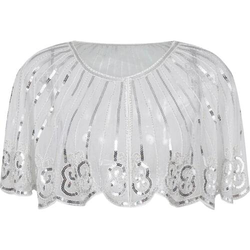 1920s Shawl Wraps Gatsby Beaded Evening Cape Bridal Bolero Flapper Cover Up Vintage Mesh Scarf for Wedding Party