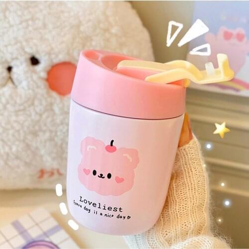 350ml/500ml Kawaii Dog Thermos Bottle With Straw Cute Stainless Steel Creative Travel Coffee Tea Hot Water Cup Kids Girl Gift
