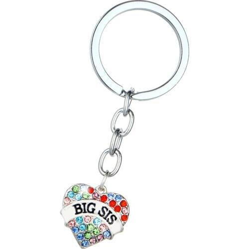 36PC Big Sis Keyrings Colorful Crystal Rhinestone Heart Charm Pendant Keychains Family Women Girls Best Friends Christmas Gifts