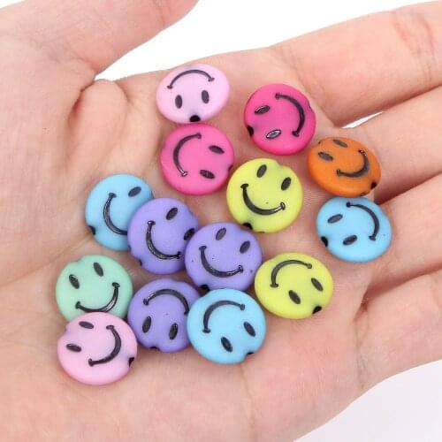 50Pcs Multicolor Flatback Smile Face Round Loose Spacer Beads for Jewelry Making Bracelet Necklace Accessories Supplies 5x10mm
