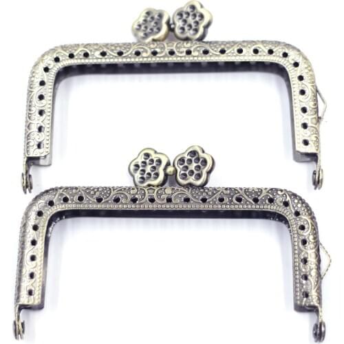 8.5cm Silver/Bronze Tone Metal Purse Frame Square Plum Blossom Head Kiss Clasp Sewing Holes Handbag Lock Buckle Luggage Hardware