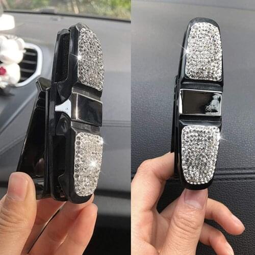 Car Glasses Holder Auto Sun Visor Glasses Holder Crystals With Rhinestones Sunglasses Clip Storage Universal Accessories