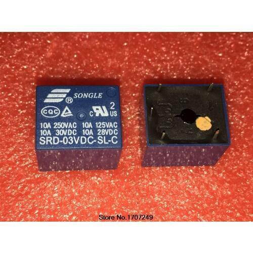 Free Shipping 100% new original relay 10pcs/lot SRD-03VDC-SL-C SRD-3VDC-SL-C 3V/5PIN/10A
