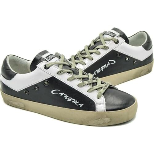 CANGMA Luxury Brand Designer Men Trainers Black White Man Shoes Casual Retro Footwear Leather Sneakers Shoes Adult