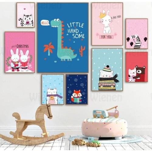 Cartoon Animals Wall Pictures Dinosaur Rabbit Bear Zebra Decorative Canvas Painting Nordic Poster Nursery Wall Art Home Decor