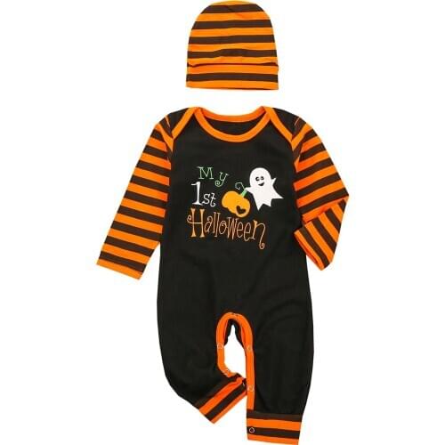 Halloween 0-24M Newborn Kid baby Girl Boy Clothes Ghost Long Sleeve Striped Romper Cute Sweet Party Club Clothing Outfit