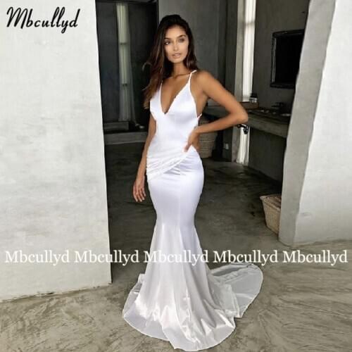 Elegant V Neck Long Evening Dress Mermaid Prom Dresses 2021 Sexy White Backless Women Wedding Formal Party Gowns Plus Size