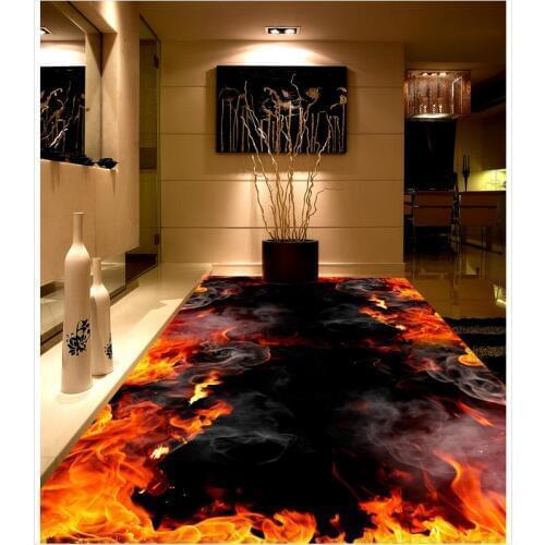 Fire Photo floor wallpaper 3d Custom Photo self-adhesive 3D floor Custom photo floor wallpaper 3d PVC waterproof floor