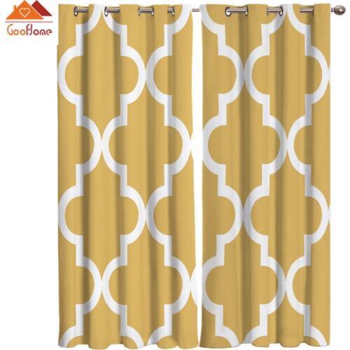 Geometric Lattice Prismatic Moroccan Style Yellow Window Curtains Living Room Outdoor Fabric Drapes Curtain Home Decor