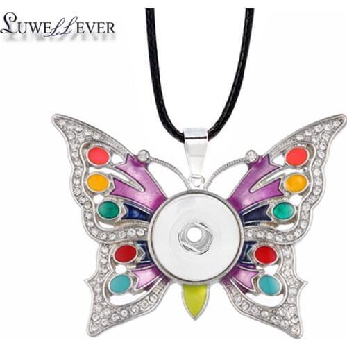 Fashion Hot Sale Interchangeable Butterfly Crystal Ginger Necklace 120 Fit 18mm Snap Button Pendant Charm Jewelry For Women Gift