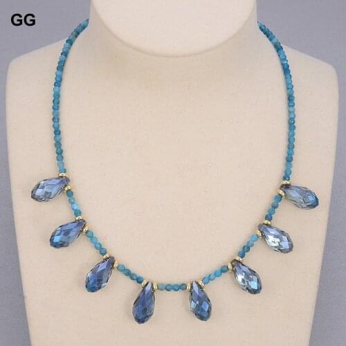 GuaiGuai Jewelry Natural 4mm Round Faceted Apatite Four Seasons Chocker Necklace Blue Crystal 17" Cute For Women Girl Gift