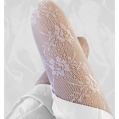Lolita Hollowed Out Lace Mesh Stockings Bottomed Pantyhose Japanese Lolita Retro Floral Rattan White Stocking Hot Classic Tights