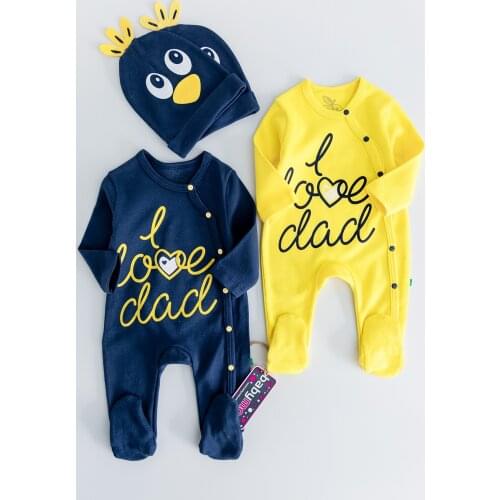 Babymod I Love Dad Fan Yellow Navy Blue Double Baby Jumpsuit Set