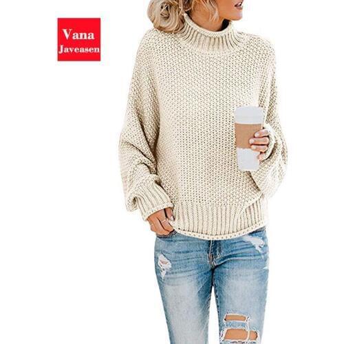 Korean Fashion Women Pullover Solid Turtleneck Batwing Sleeve Ladies Knitting Sweater Autumn Womans Jumper Loose Sweater Tops
