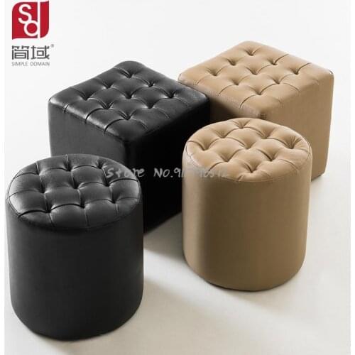 Leather sofa stool entrance square stool household shoe changing stool small round leather pier living room round stool footstoo